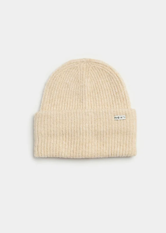 Adult Mad Hatter Ribbed Knit Beanie - Heather Oatmeal