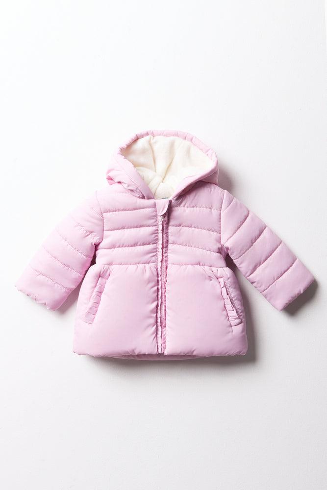 Hooded Quilted Peplum Jacket Pink