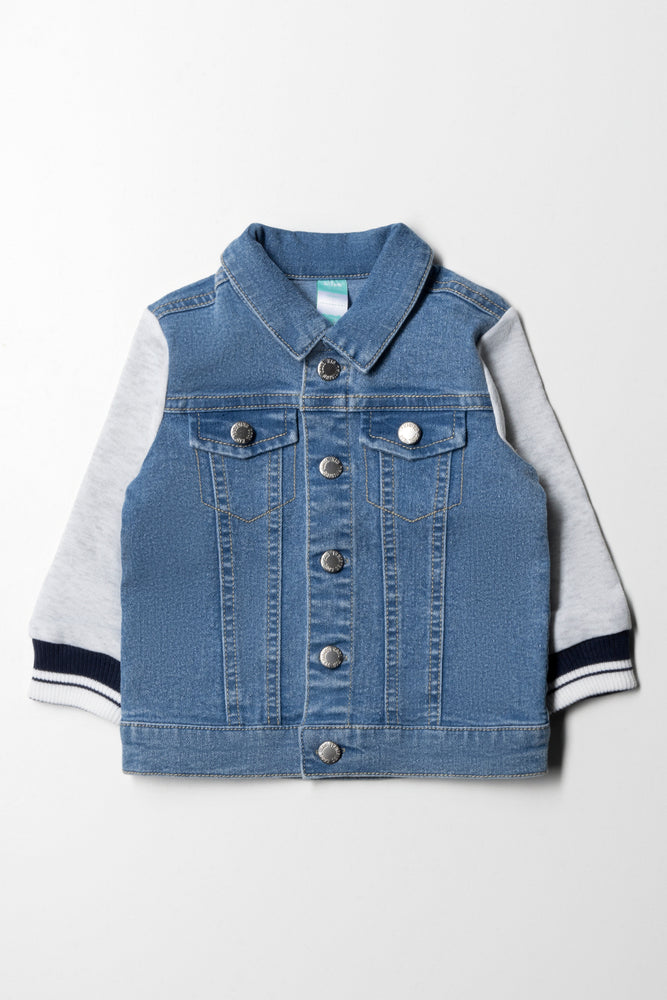 Knit Combo Denim Jacket With Printed Back