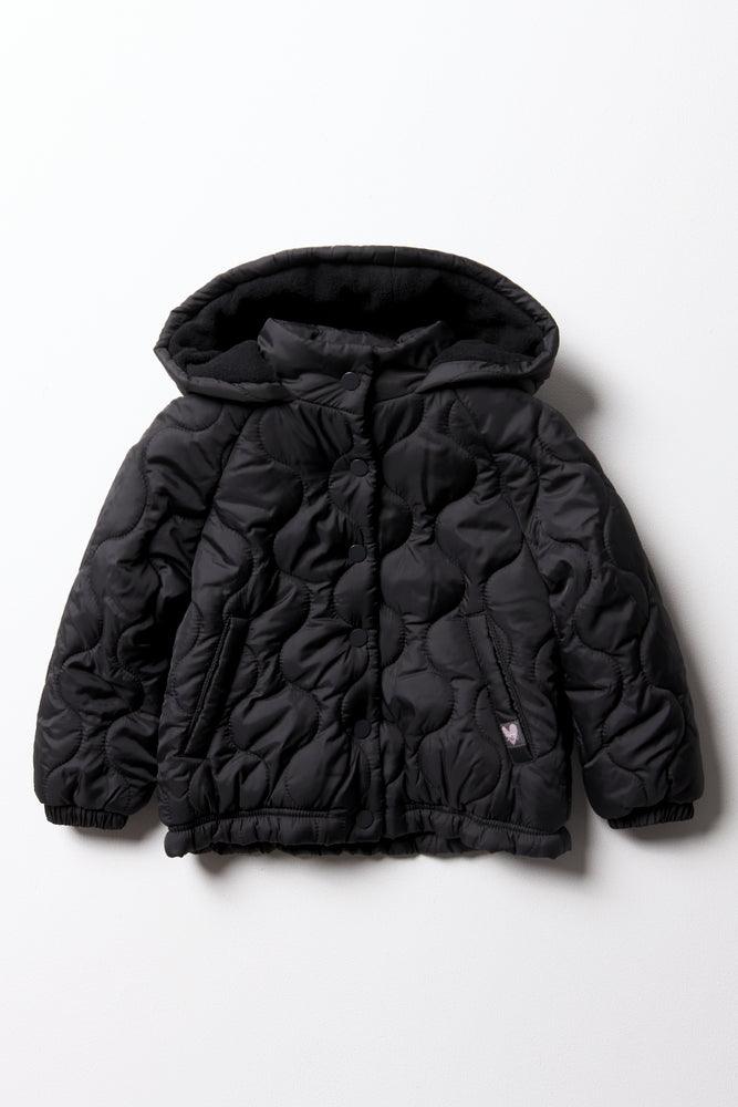 Quilted Hooded Jacket Black